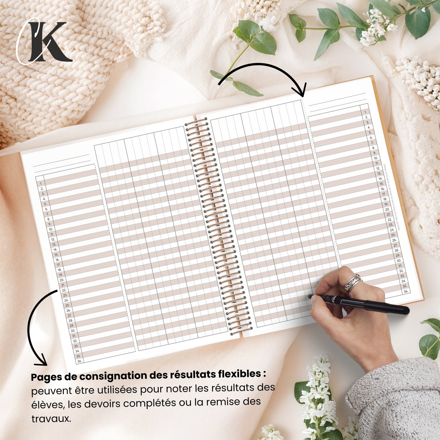 Agenda planificateur enseignant 2026-2027 | 5 périodes | Fleurie