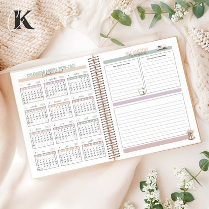 Agenda planificateur enseignant 2026-2027 | 5 périodes | Fleurie