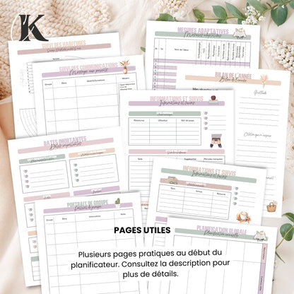 Agenda planificateur enseignant 2026-2027 | 5 périodes | Fleurie