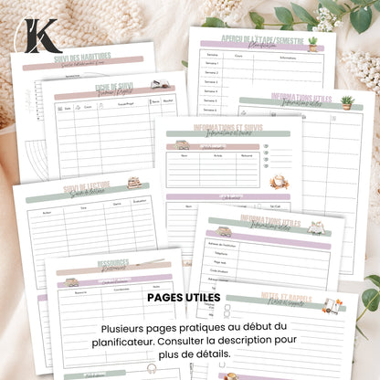 Agenda planificateur 2026/2027 | Étudiant | 7 cases/8h-20h | Élégance