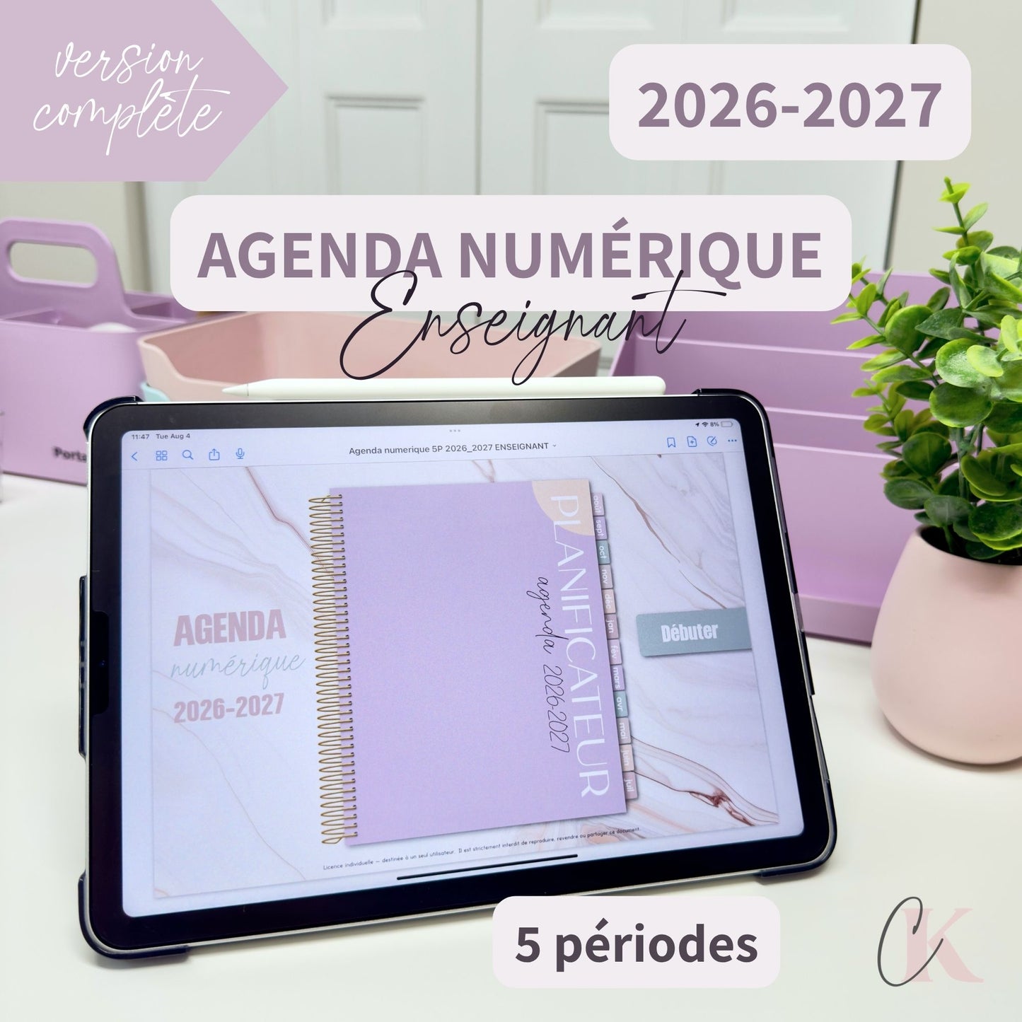 Agenda planificateur enseignant 26/27 | 5 périodes | Vintage/Rétro