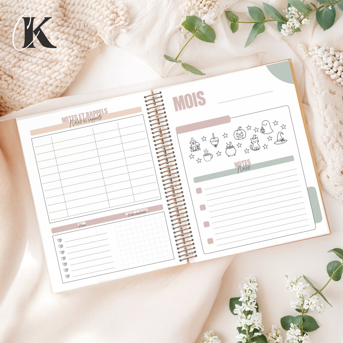 Agenda perpétuel | Planificateur non daté | Rétro rose