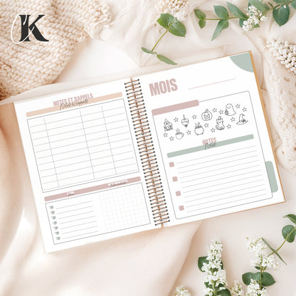 Agenda perpétuel | Planificateur non daté | Rétro rose