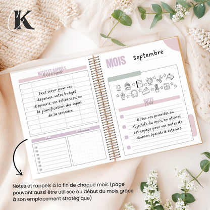 Agenda perpétuel | Planificateur non daté | Rétro rose