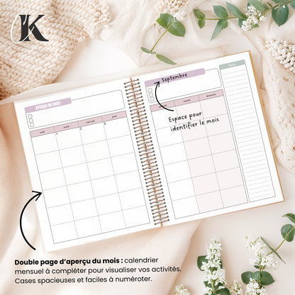 Agenda perpétuel | Planificateur non daté | Rétro rose