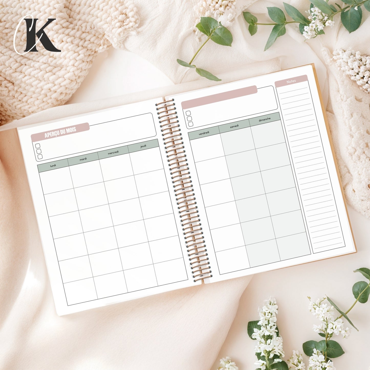 Agenda perpétuel | Planificateur non daté | Rétro rose