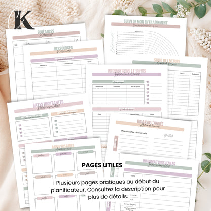 Agenda perpétuel | Planificateur non daté | Rétro rose