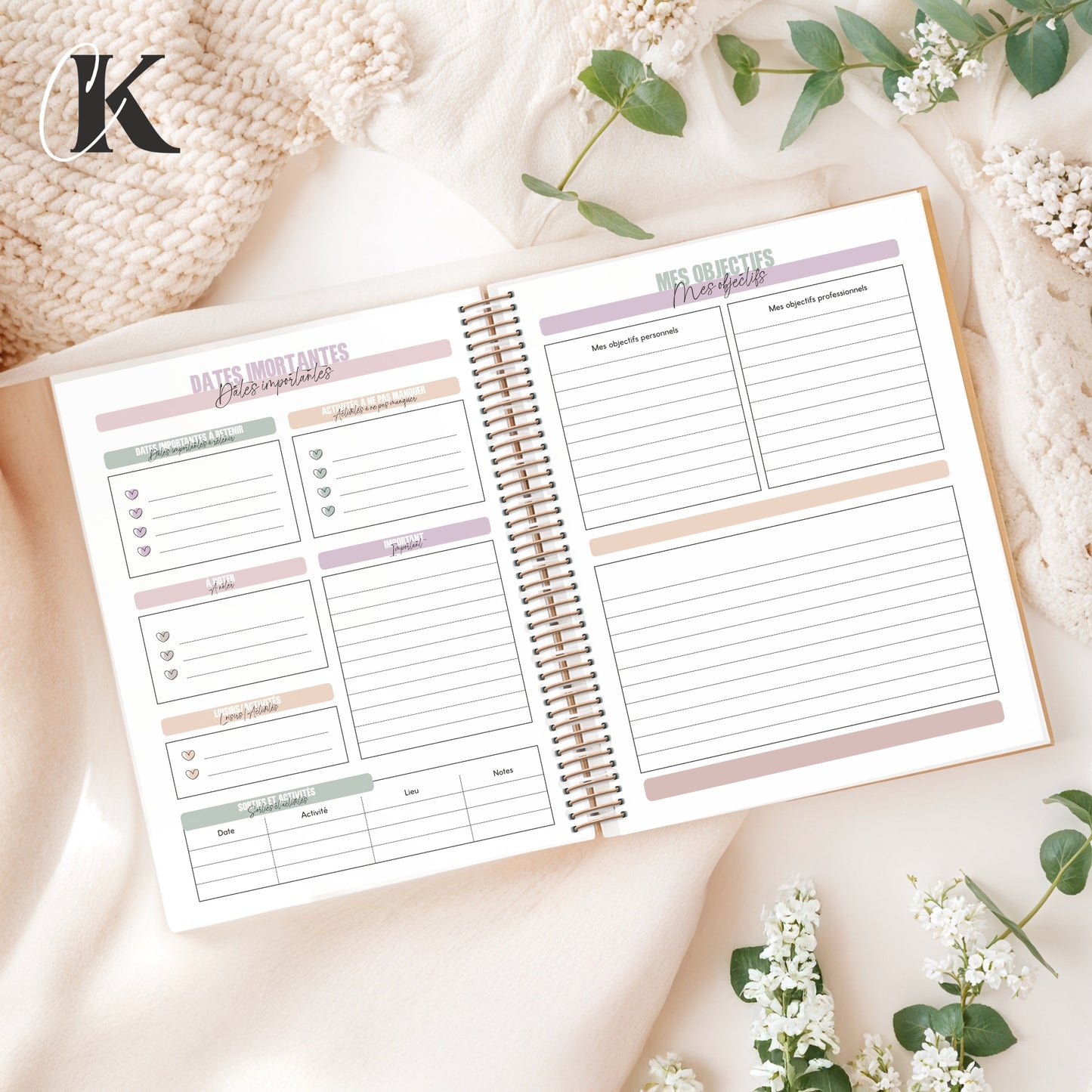 Agenda perpétuel | Planificateur non daté | Rétro rose