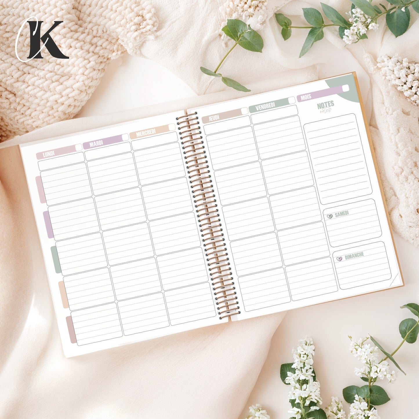 Agenda perpétuel | Planificateur non daté | Rétro rose