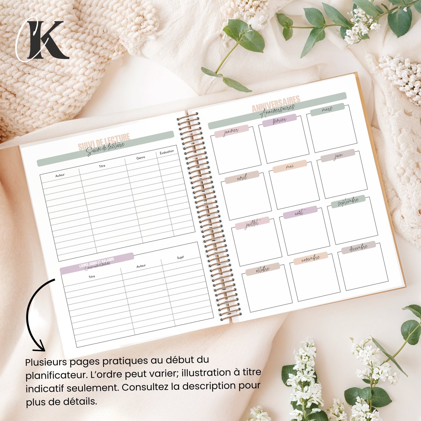 Agenda perpétuel | Planificateur non daté | Rétro rose