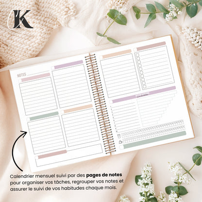 Agenda perpétuel | Planificateur non daté | Rétro rose