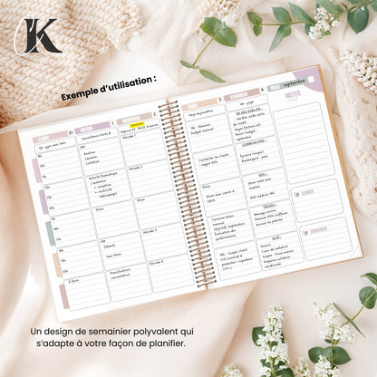 Agenda perpétuel | Planificateur non daté | Rétro rose