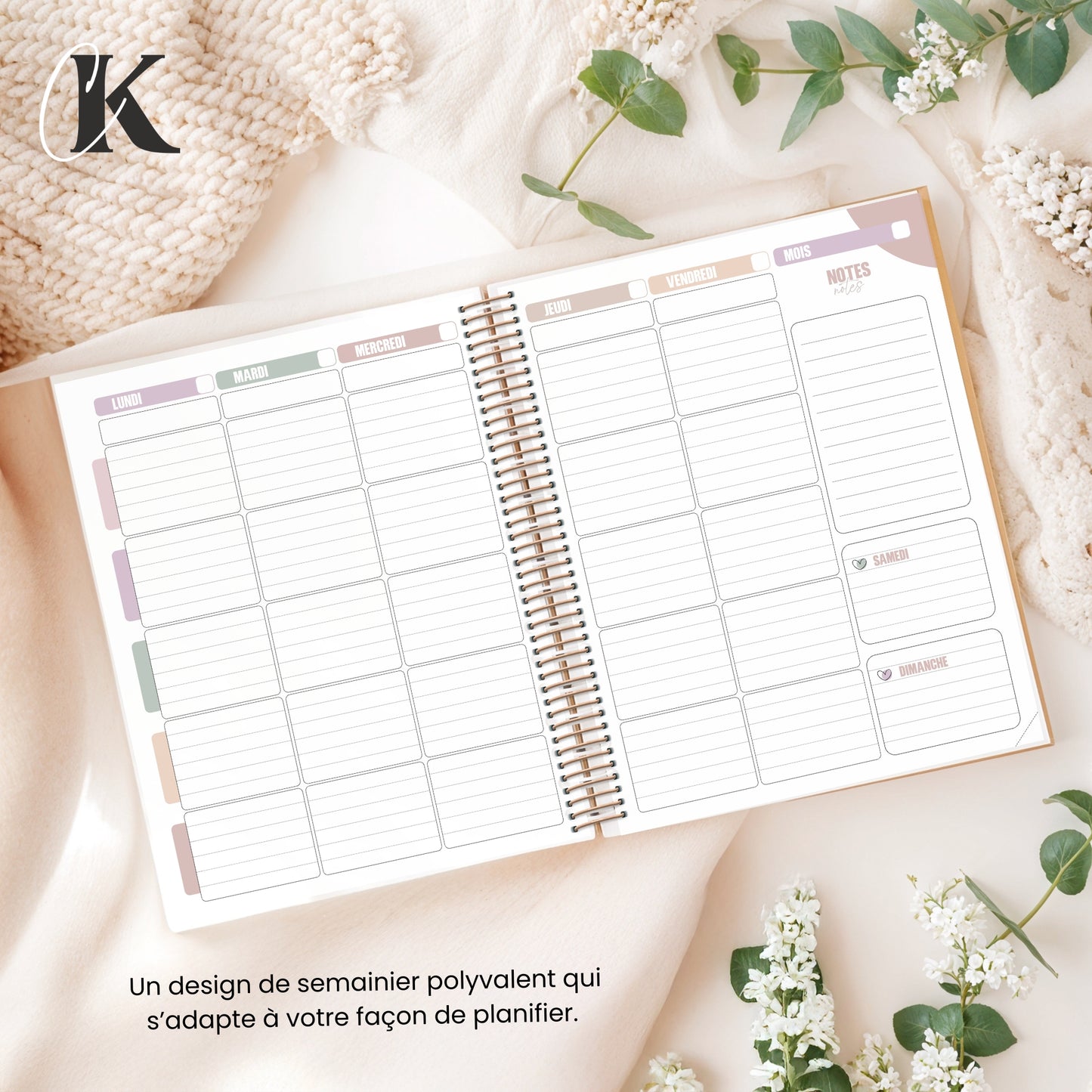 Agenda perpétuel | Planificateur non daté | Rétro rose