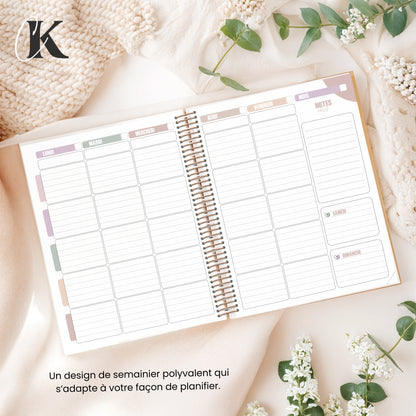 Agenda perpétuel | Planificateur non daté | Rétro rose