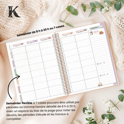 Agenda planificateur 2026/2027 | Étudiant | 7 cases/8h-20h | Élégance