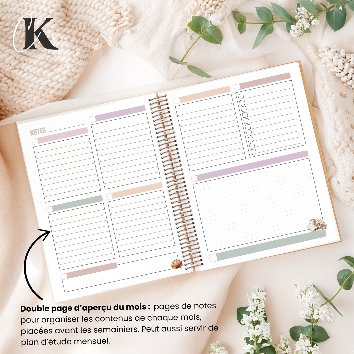 Agenda planificateur 2026/2027 | Étudiant | 7 cases/8h-20h | Élégance