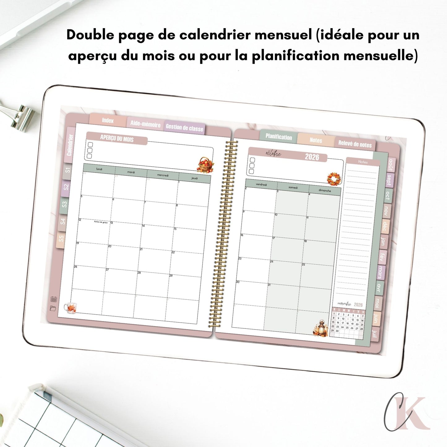 Agenda planificateur enseignant 26/27 | 5 périodes | Vintage/Rétro