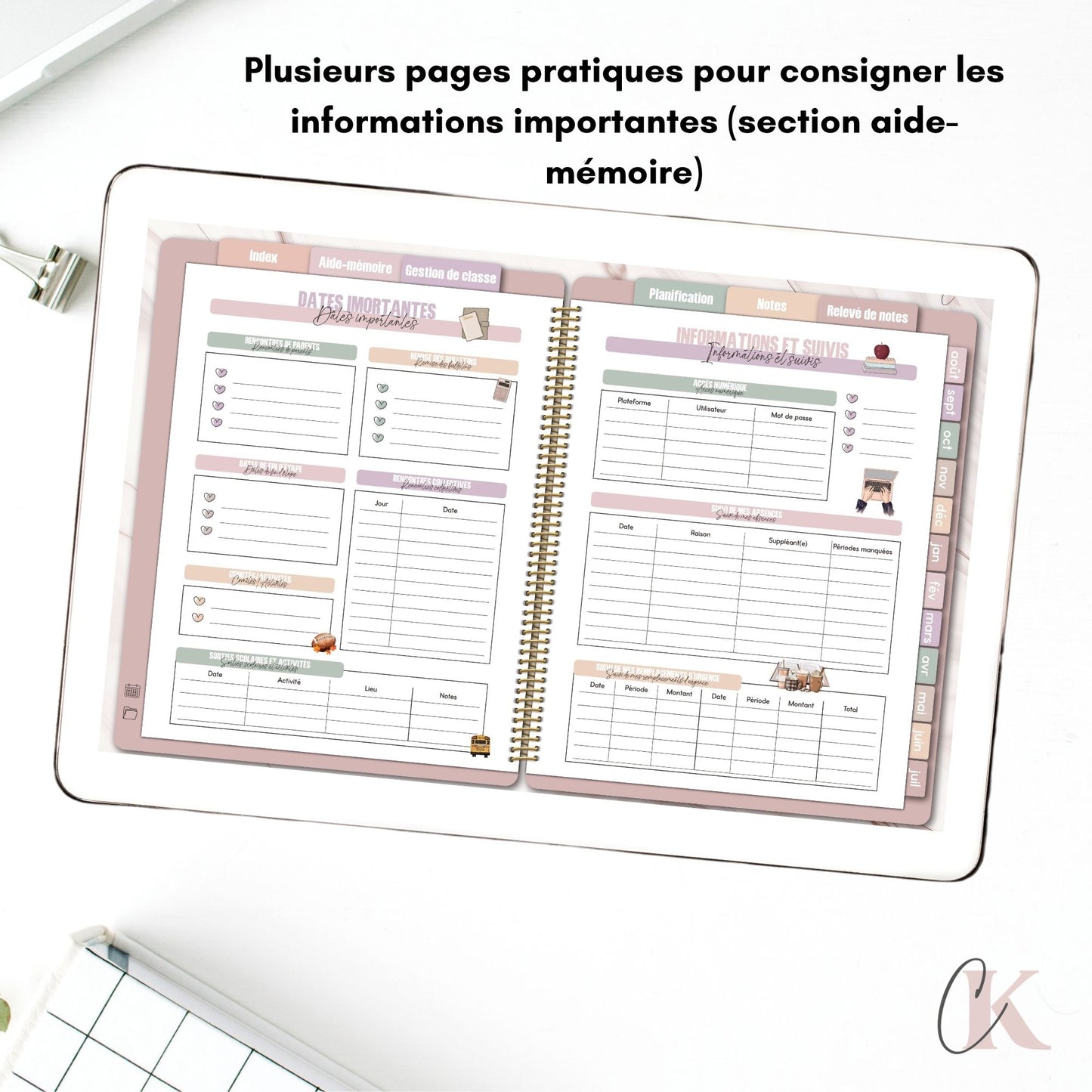 Agenda planificateur enseignant 26/27 | 5 périodes | Vintage/Rétro