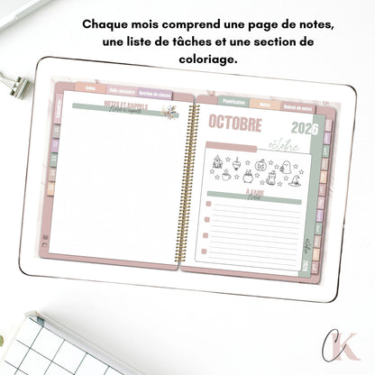Agenda planificateur enseignant 26/27 | 5 périodes | Vintage/Rétro