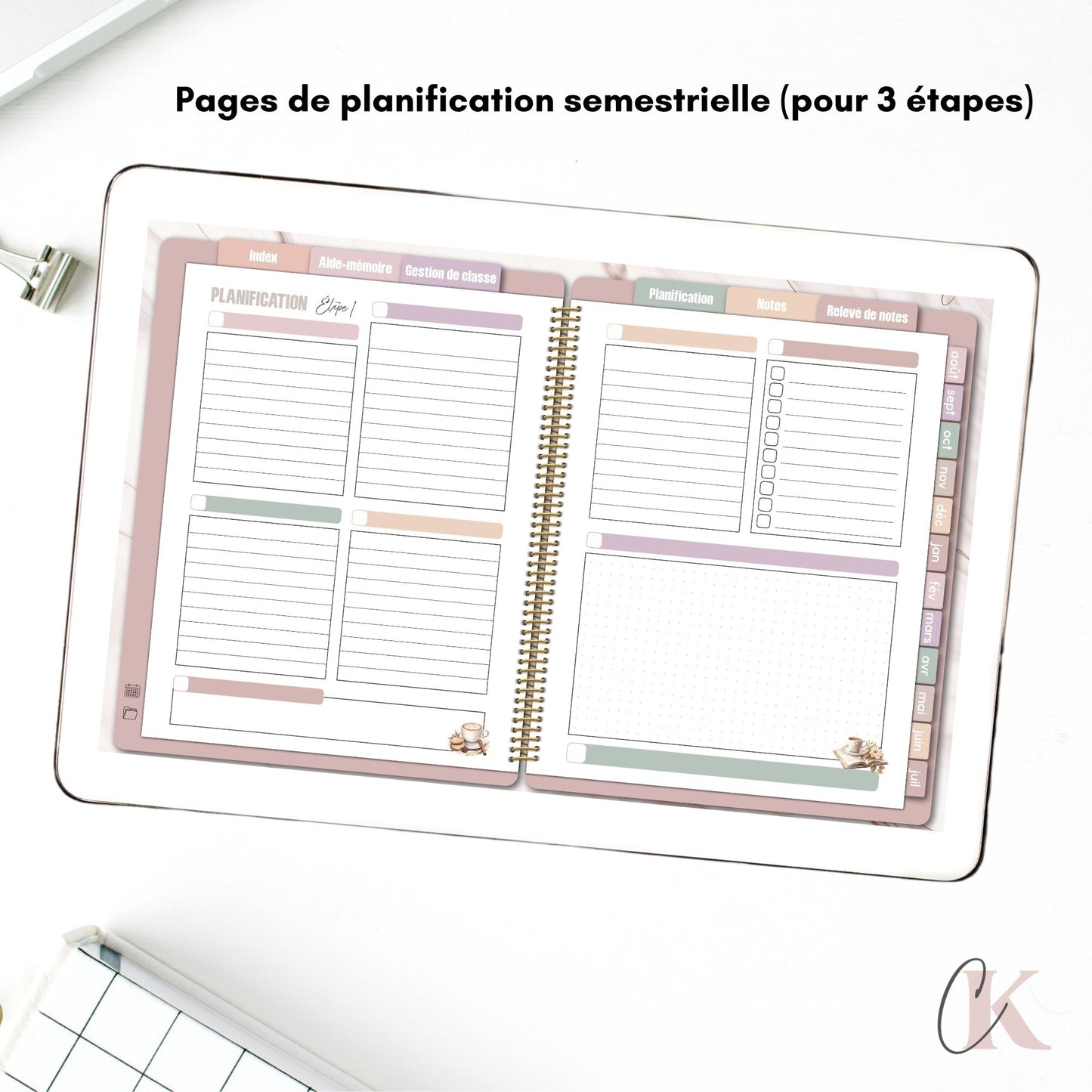 Agenda planificateur enseignant 26/27 | 5 périodes | Vintage/Rétro
