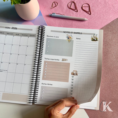 Agenda Planificateur Enseignant 2025-2026 | Floral Bohème Rose Poudré
