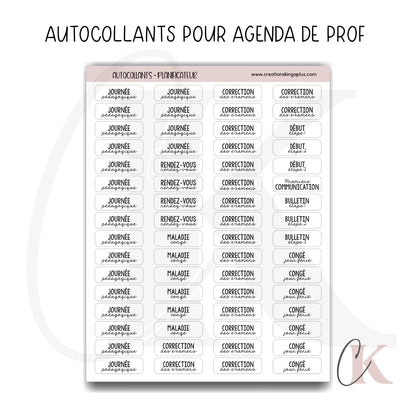Feuilles d’autocollants minimalistes pour planificateur de prof | Version française