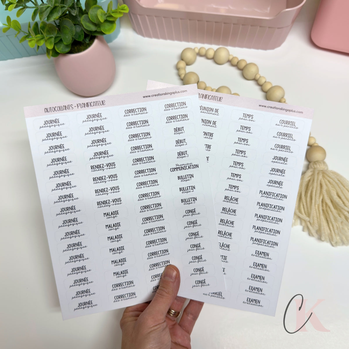 Feuilles d’autocollants minimalistes pour planificateur de prof | Version française