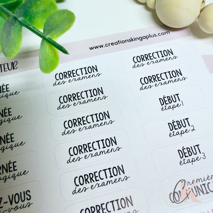 Feuilles d’autocollants minimalistes pour planificateur de prof | Version française
