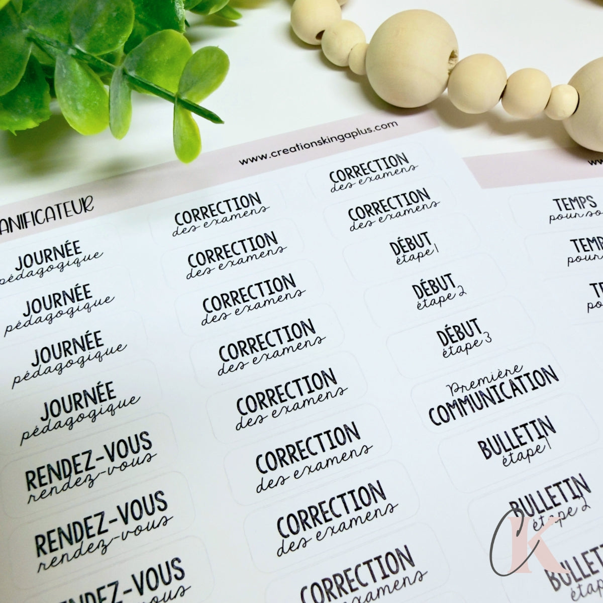 Feuilles d’autocollants minimalistes pour planificateur de prof | Version française