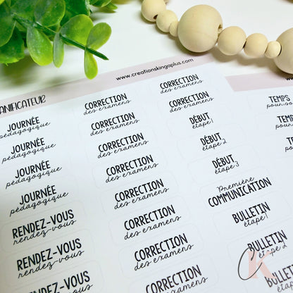 Feuilles d’autocollants minimalistes pour planificateur de prof | Version française
