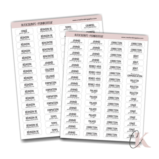 Feuilles d’autocollants minimalistes pour planificateur de prof | Version française