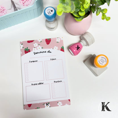 Bloc-notes | Planificateur | Fraises sur fond rose