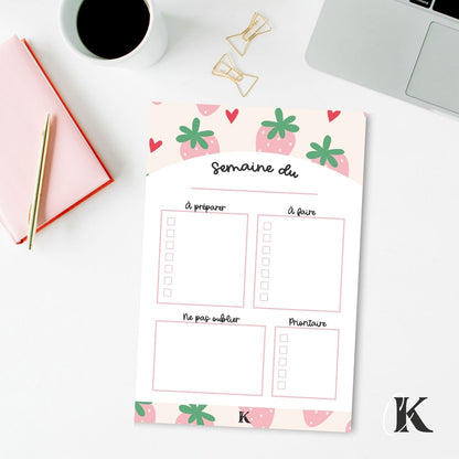 Planificateur semainier pour enseignants | Fraises roses pastel