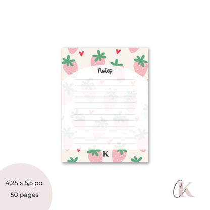 Bloc-notes ligné | Fraises roses pastel