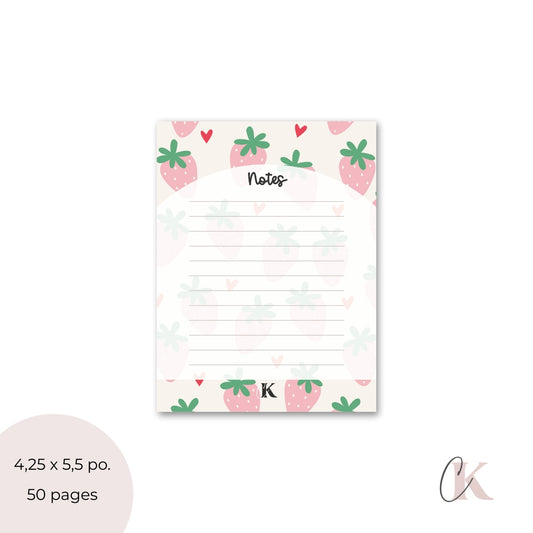 Bloc-notes ligné | Fraises roses pastel
