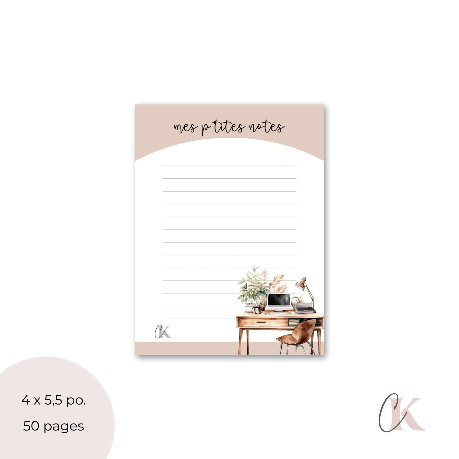 Bloc-notes rose poudré | Bureau