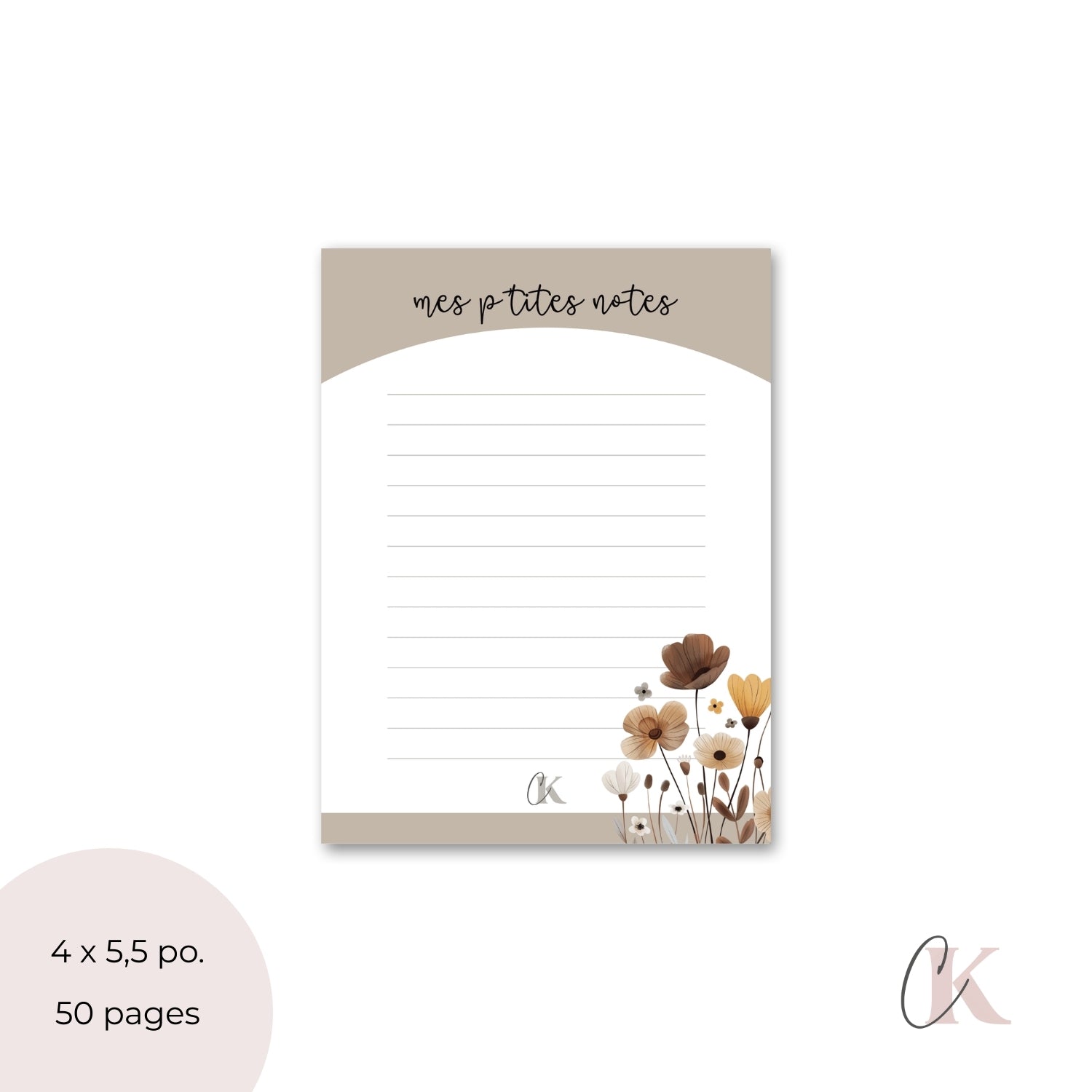 Mes p'tites notes | Blocs-notes floral bohème | Greige