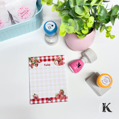 Ensemble de blocs-notes pour suppléante | Fraises rouges à motif carreaux