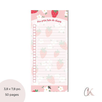 Liste de tâches | Fraises rouges et petites fleurs sur fond rose (To do list)