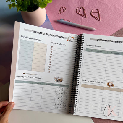 Agenda Planificateur Enseignant 2025-2026 | Floral Bohème Rose Poudré