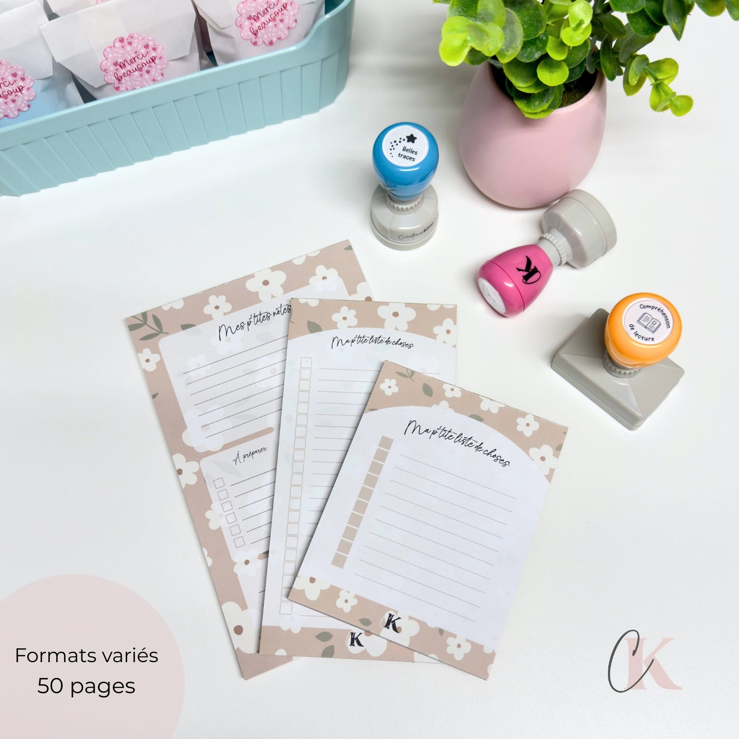Ensemble de planificateur et blocs-notes | Grège fleuri