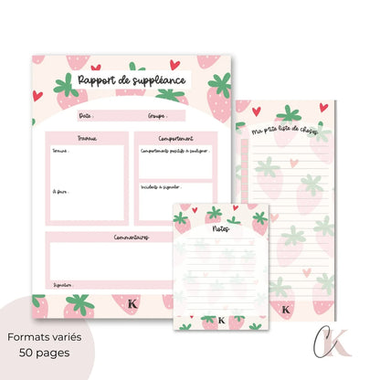 Ensemble de blocs-notes pour suppléante | Fraises pastel