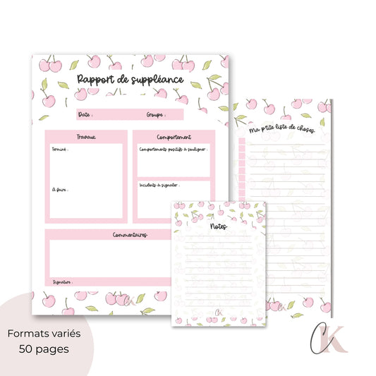 Ensemble de blocs-notes pour suppléante | Cerises roses