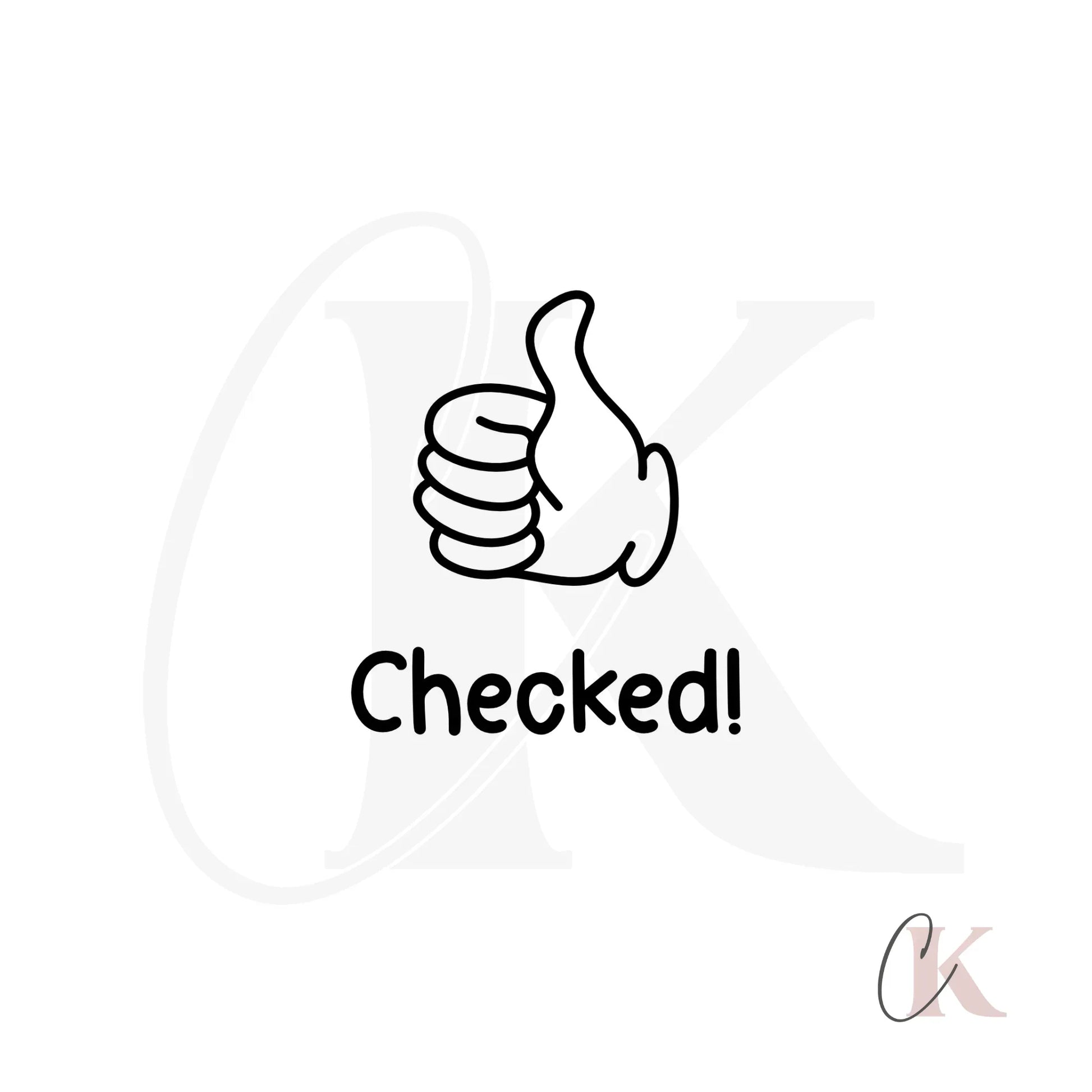 Thumbs up illustration with 'Checked!' text, minimalist stationery icon