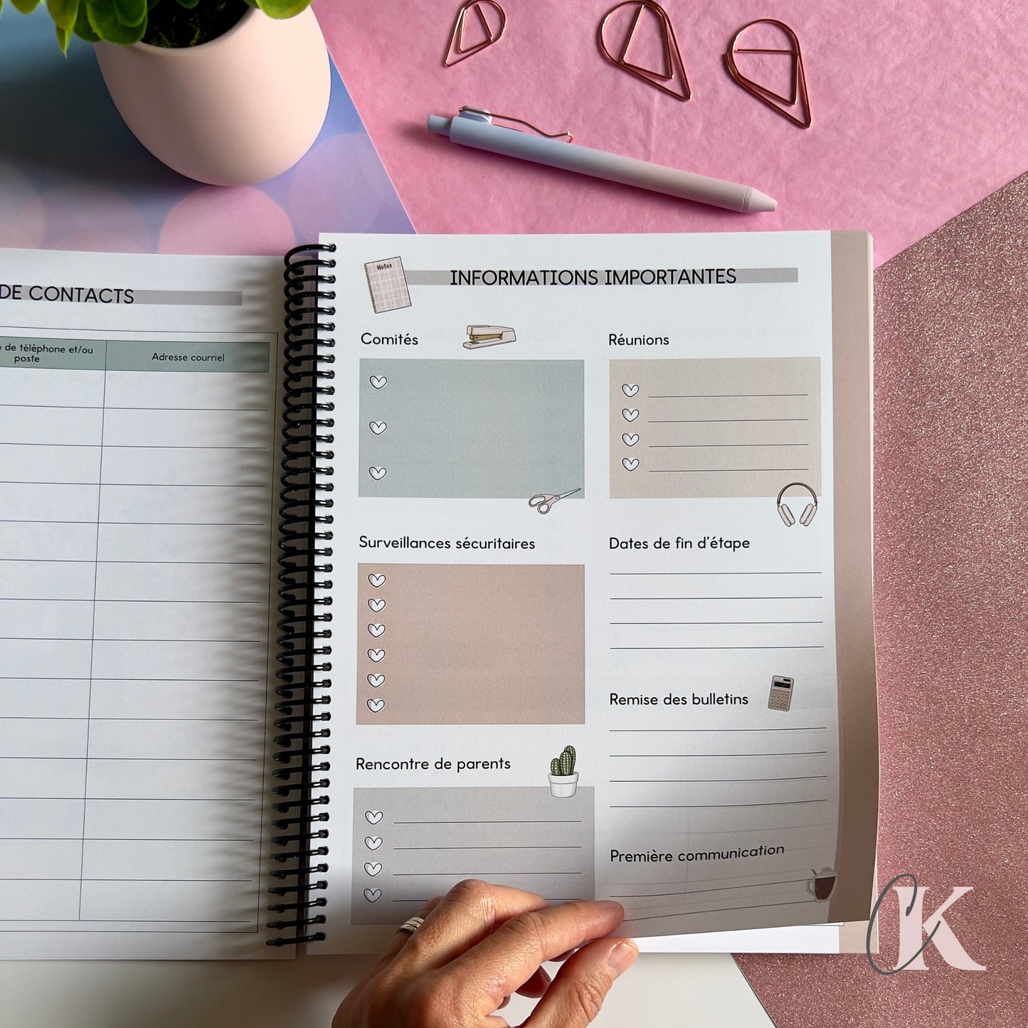 Agenda Planificateur Enseignant 2025-2026 | Floral Bohème Rose Poudré