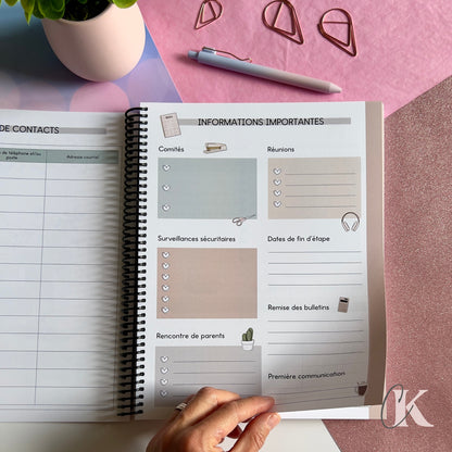 Agenda Planificateur Enseignant 2025-2026 | Floral Bohème Rose Poudré