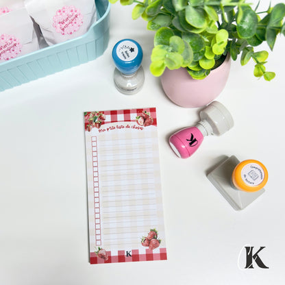 Ensemble de blocs-notes pour suppléante | Fraises rouges à motif carreaux