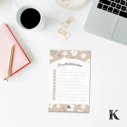 Notes autocollantes liste de tâches | Grège fleuri