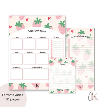 Ensemble de planificateur et blocs-notes | Fraises pastel