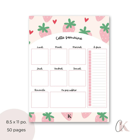 Planificateur semainier | Fraises pastel